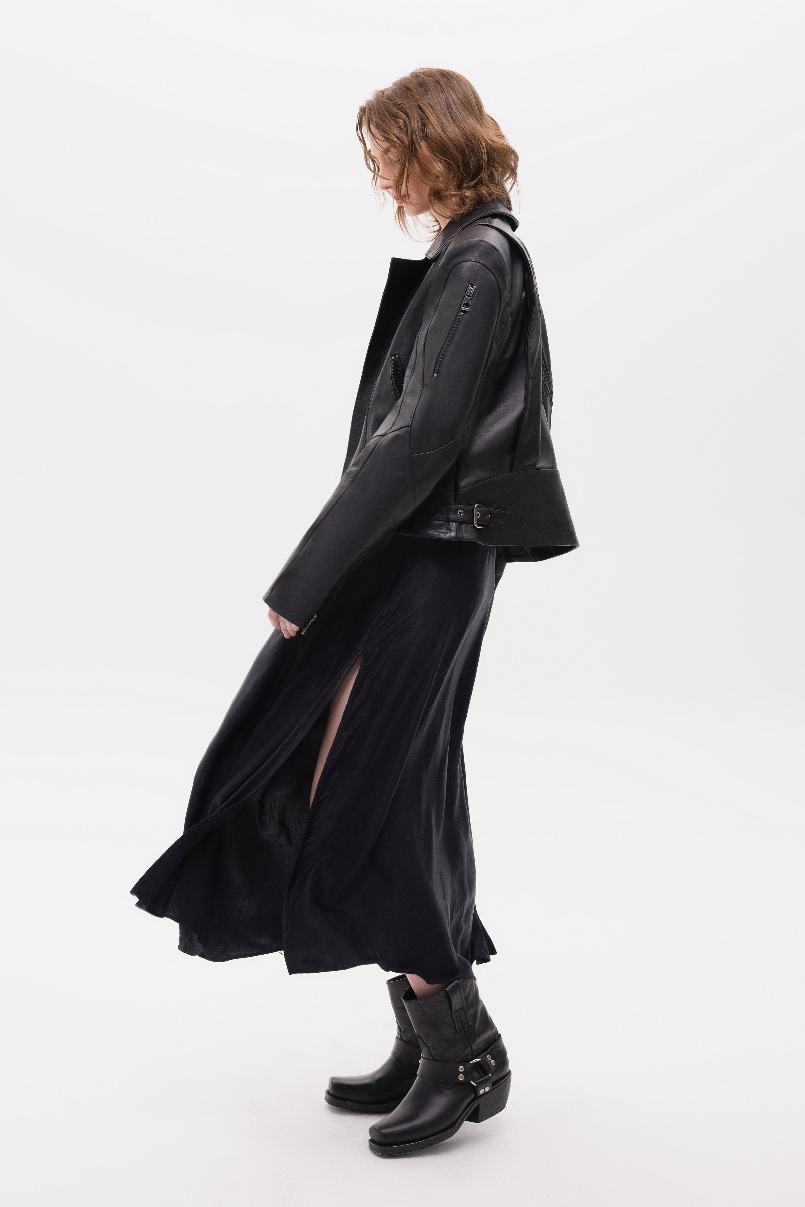 Medea Pica Kabartmalı Deri Biker Ceket