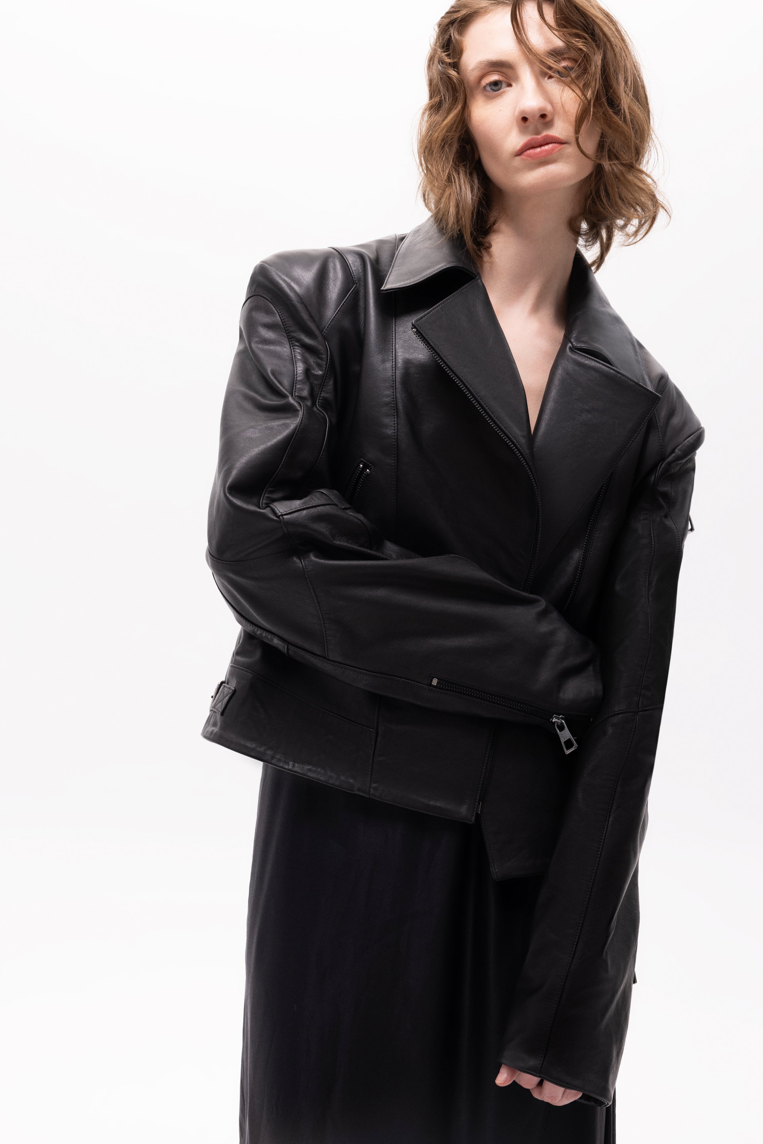 Medea Pica Kabartmalı Deri Biker Ceket