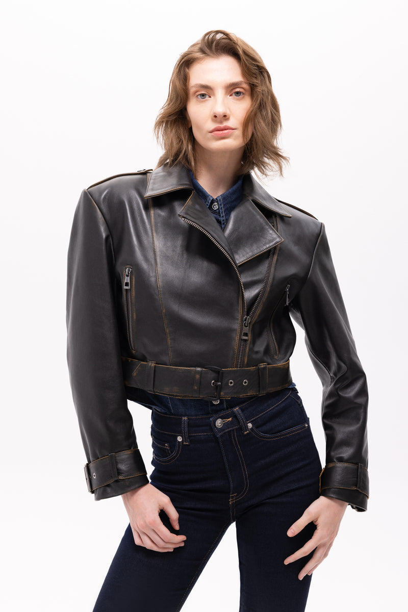 Lita Vintage Finish Biker Jacket