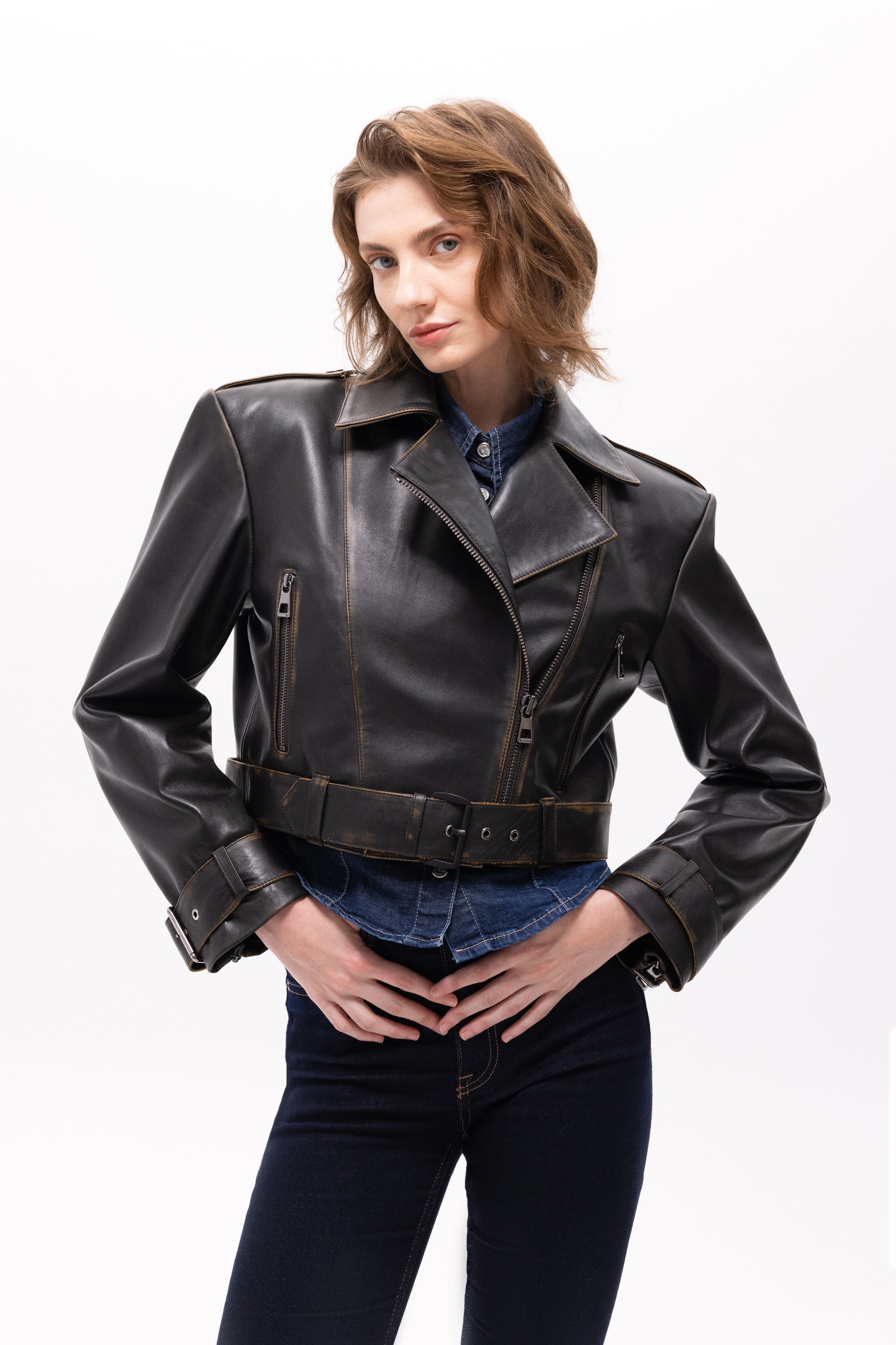 Lita Vintage Finish Biker Jacket