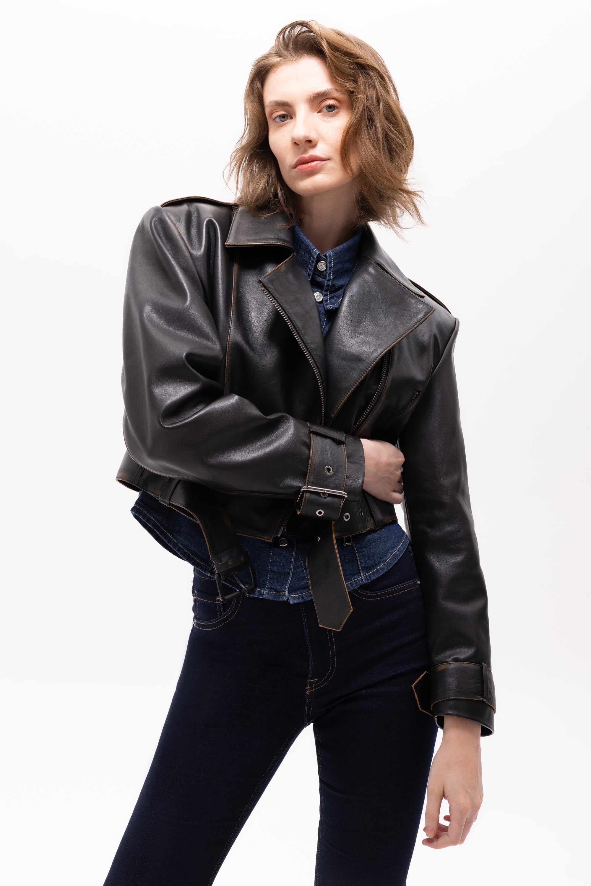 Lita Vintage Finish Biker Jacket