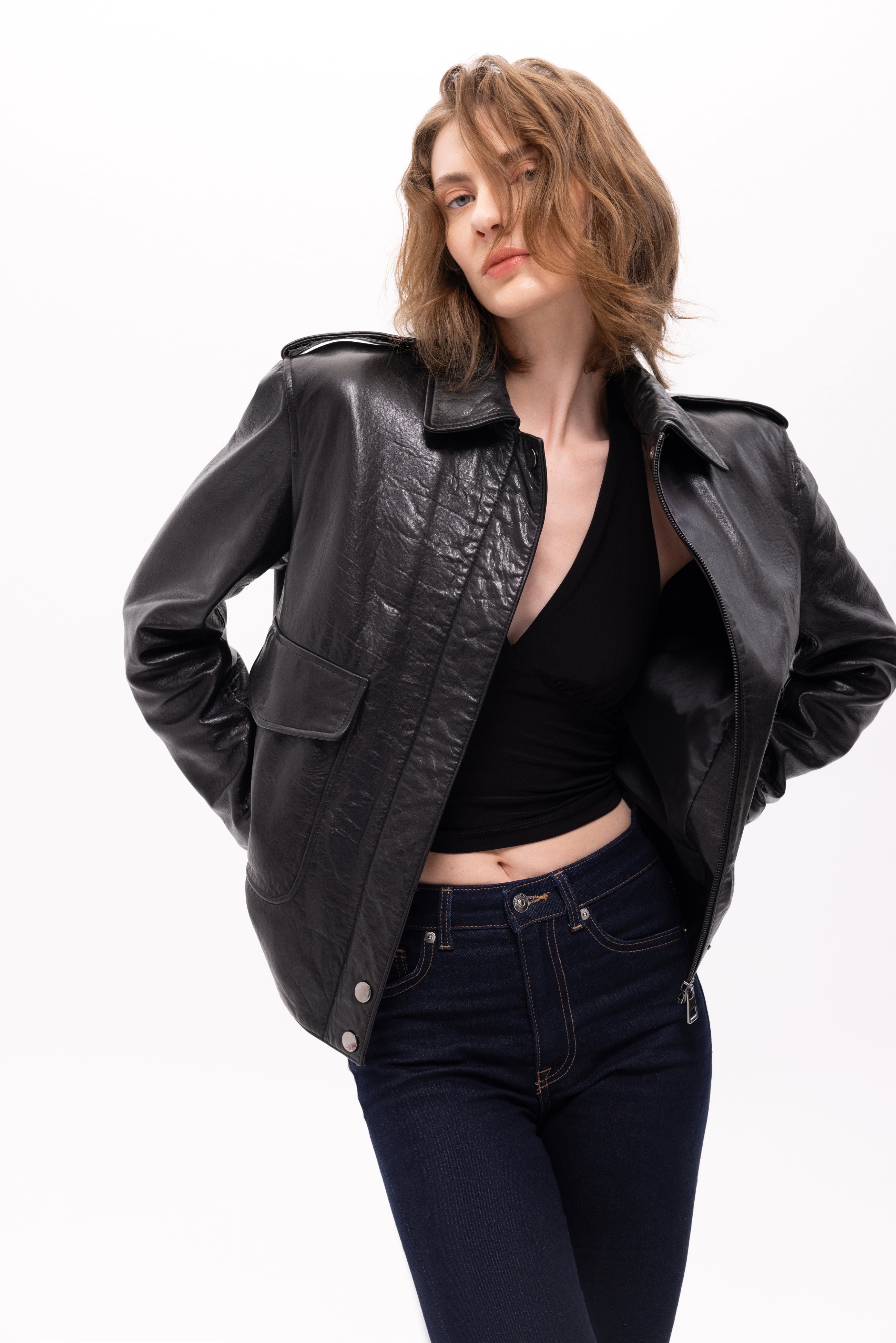 Aerope Leather Bomber Jacket