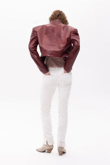 Mythe Bird Embossed Leather Bomber Jacket