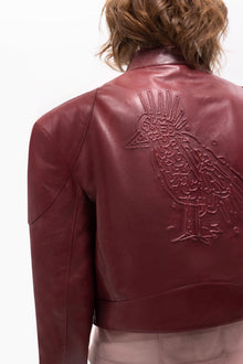 Mythe Bird Embossed Leather Bomber Jacket