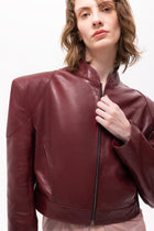 Mythe Bird Embossed Leather Bomber Jacket