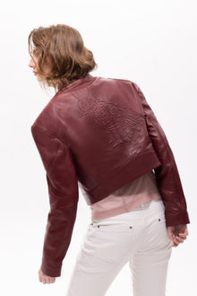 Mythe Bird Embossed Leather Bomber Jacket