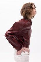 Mythe Bird Embossed Leather Bomber Jacket