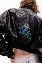 Pyrha Bird Embroidered Leather Bomber Jacket