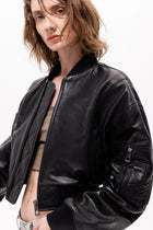 Pyrha Bird Embroidered Leather Bomber Jacket