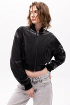 Pyrha Bird Embroidered Leather Bomber Jacket