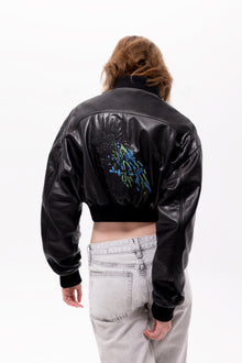 Pyrha Bird Embroidered Leather Bomber Jacket