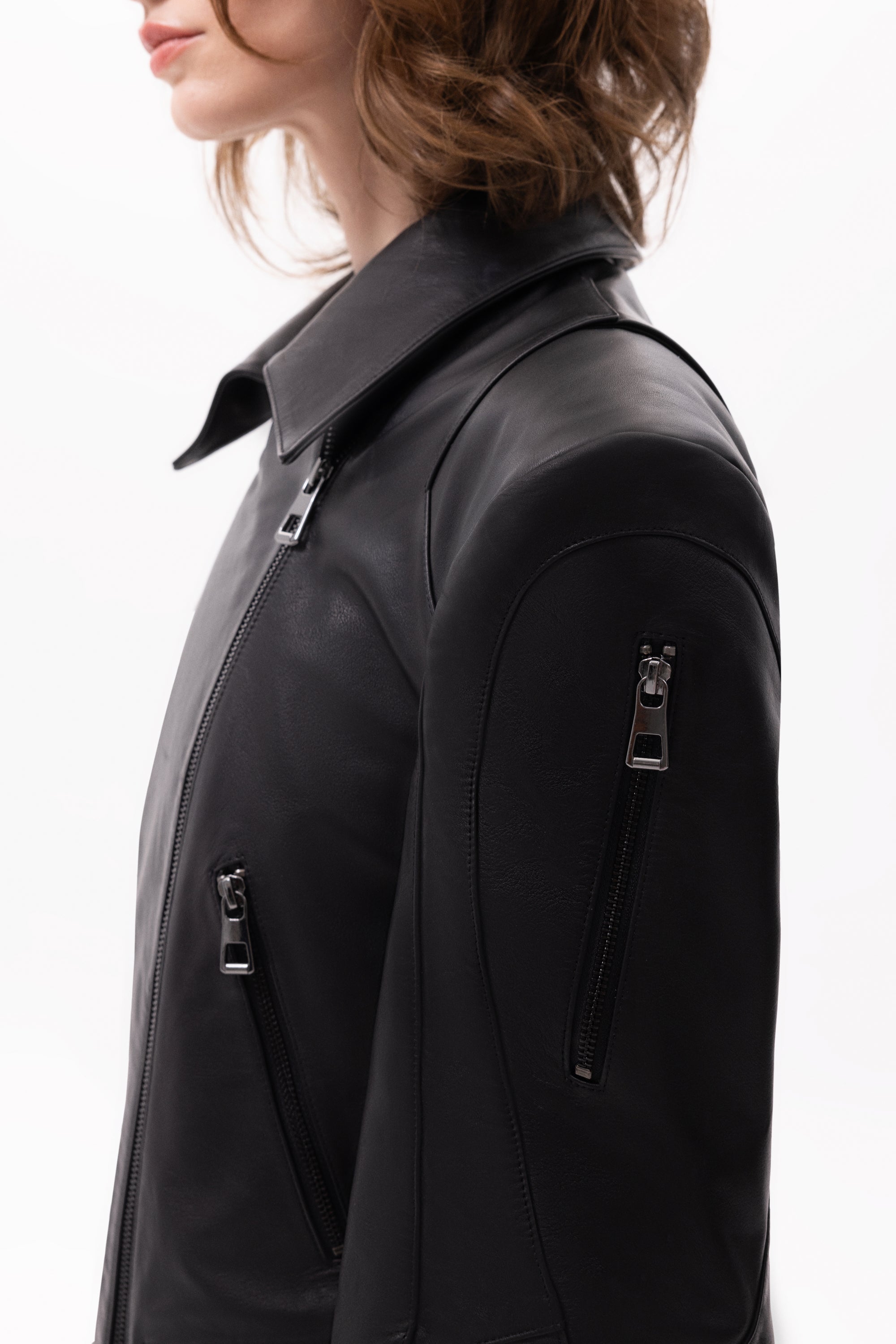 Medea Bird Embossed Leather Biker Jacket