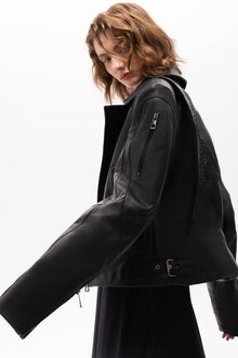 Medea Bird Embossed Leather Biker Jacket