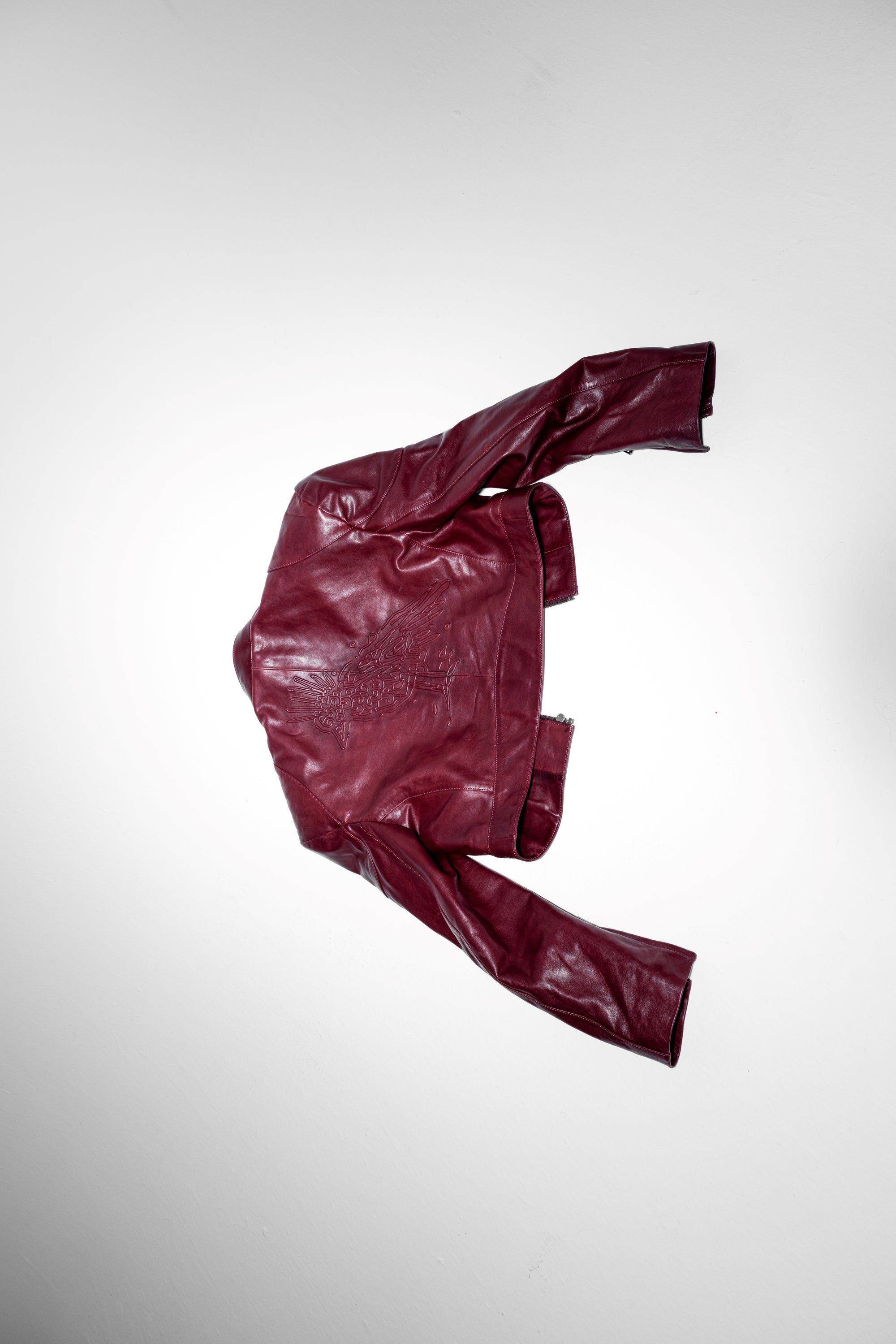 Mythe Bird Embossed Leather Bomber Jacket